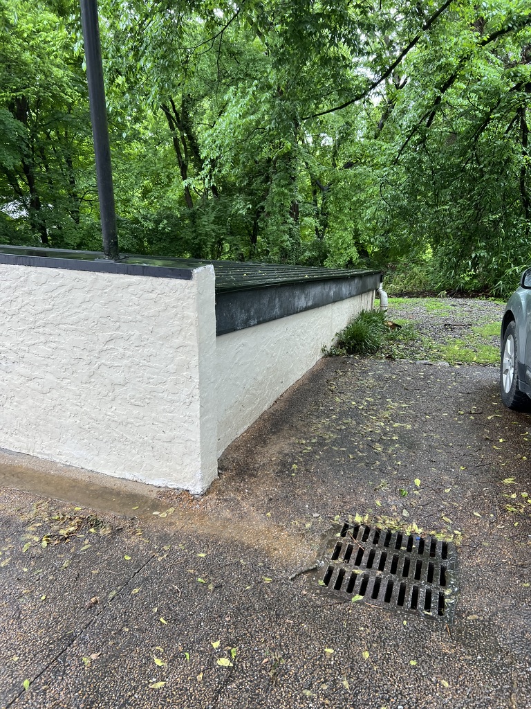 Wide view of freshly cleaned stucco wall exterior